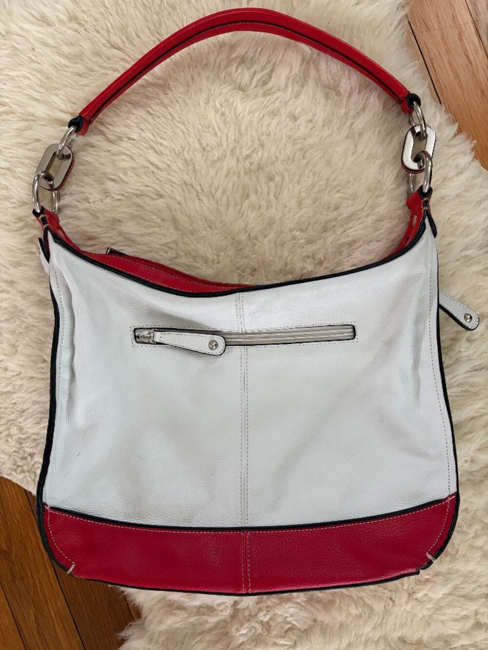 TIGNALELLO Rare Pebbled Leather Shoulder Bag White & Brick Red Y2K